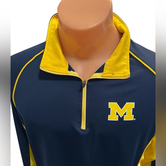Michigan Wolverines Shirt Men’s Sz Large Navy 1/4 Zip Long Sleeve Colosseum Read - Picture 2 of 12